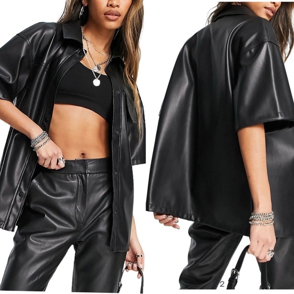 Topshop Faux leather Shirt - Picture 2 of 6
